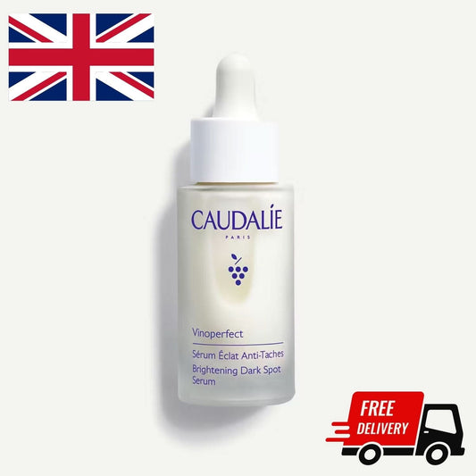 Caudalie Vinoperfect Brightening Dark Spot Serum 30ml bottle with UK flag and free delivery icon
