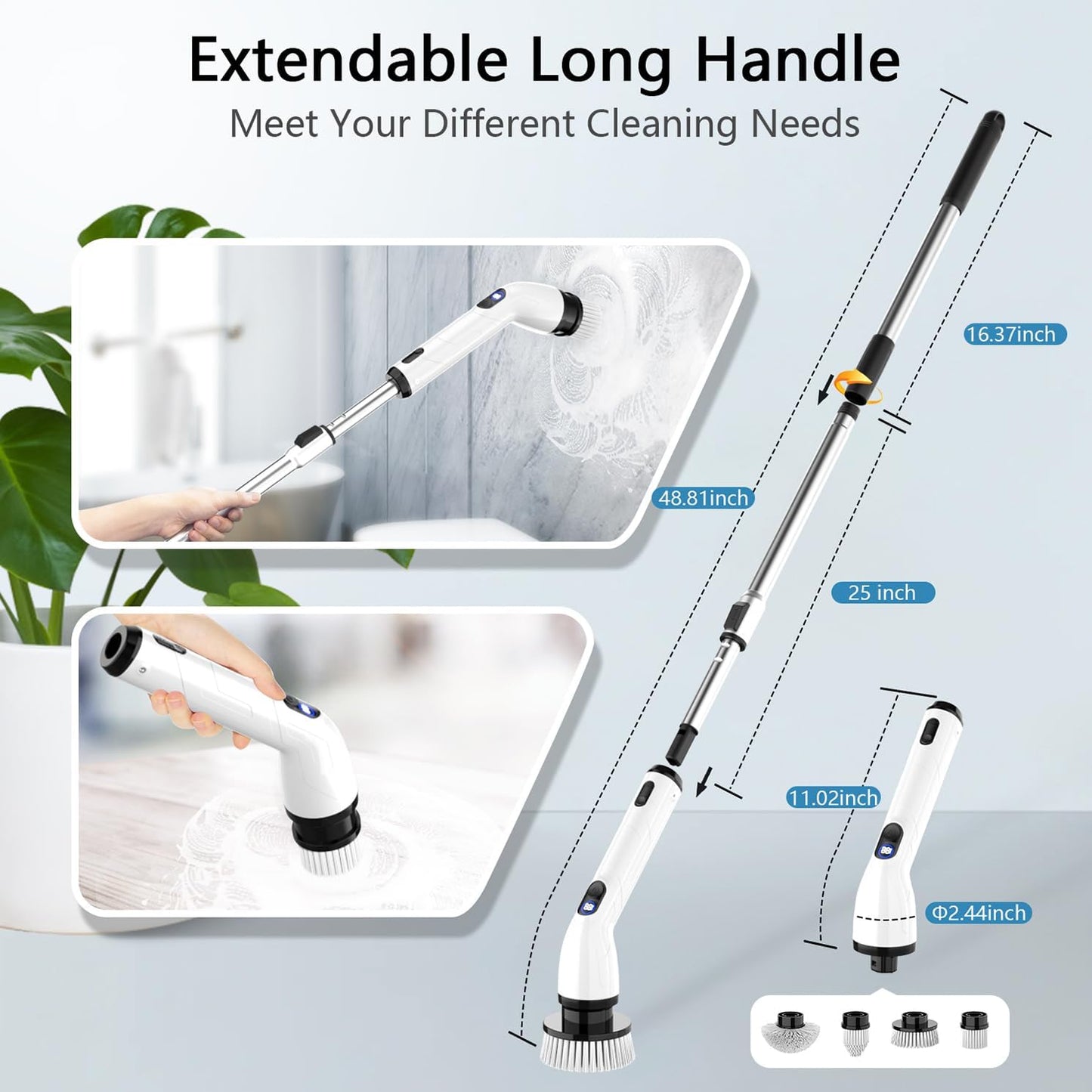 Electric Spin Scrubber, Cordless Cleaning Brush for Bathroom and Home IPX7 waterproof