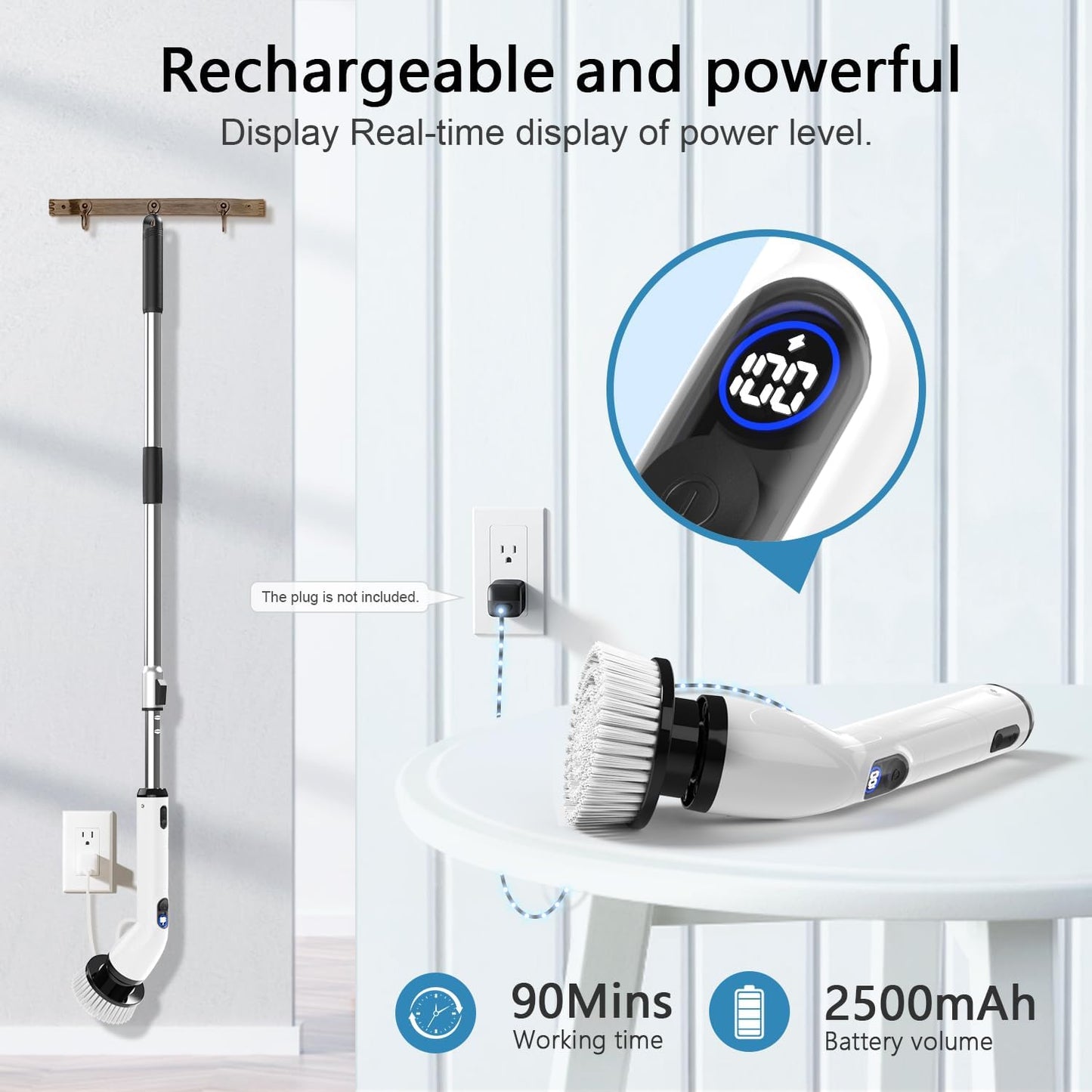 Electric Spin Scrubber, Cordless Cleaning Brush for Bathroom and Home IPX7 waterproof